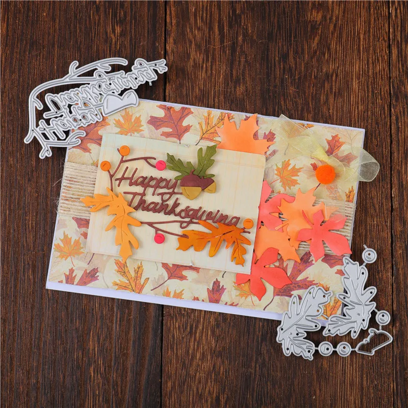Металлические высечки InLoveArts &quotСчастливый День благодарения&quot листья желудь