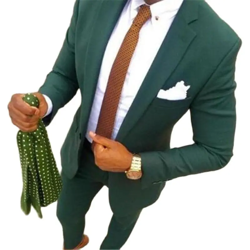 

Костюм мужской зеленый из 2 предметов, смокинг для жениха, Свадебный Блейзер, брюки, вечерняя одежда, пиджак, брюки, галстук, платок