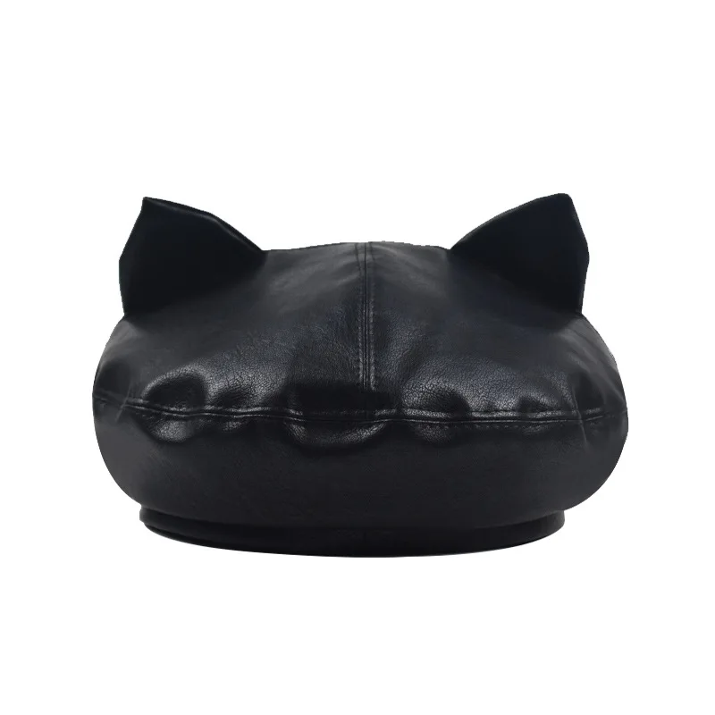 Французский Берет с ушками Повседневная Классическая однотонная зимняя теплая