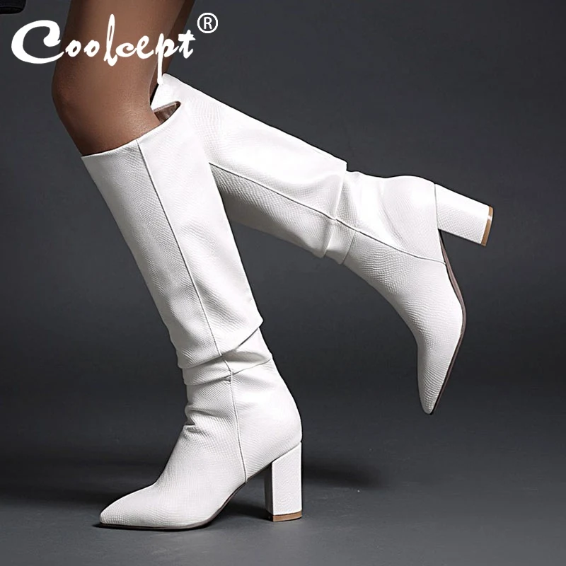 

Coolcept Women Long Boots Fashion Pointed Toe High Heel Winter Shoes Woman Sexy Long Boot Office Lady Party Footwear Size 34-43