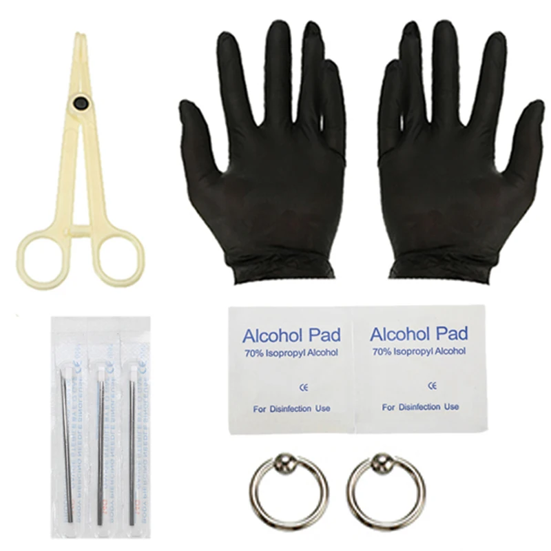 1 Set Disposable Body Piercing Kit Sterile Needle Eyebrow Lip Nipple Tongue Nose Belly Button Rings Tools | Украшения и