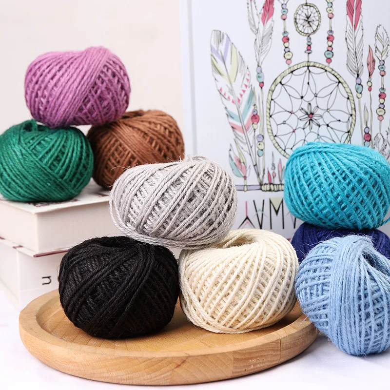

Hot sale 50meter 1.5mm three-strand colored hemp jute ropeDIY macrame cord with handmade Crafts accessories for photo walls/vase