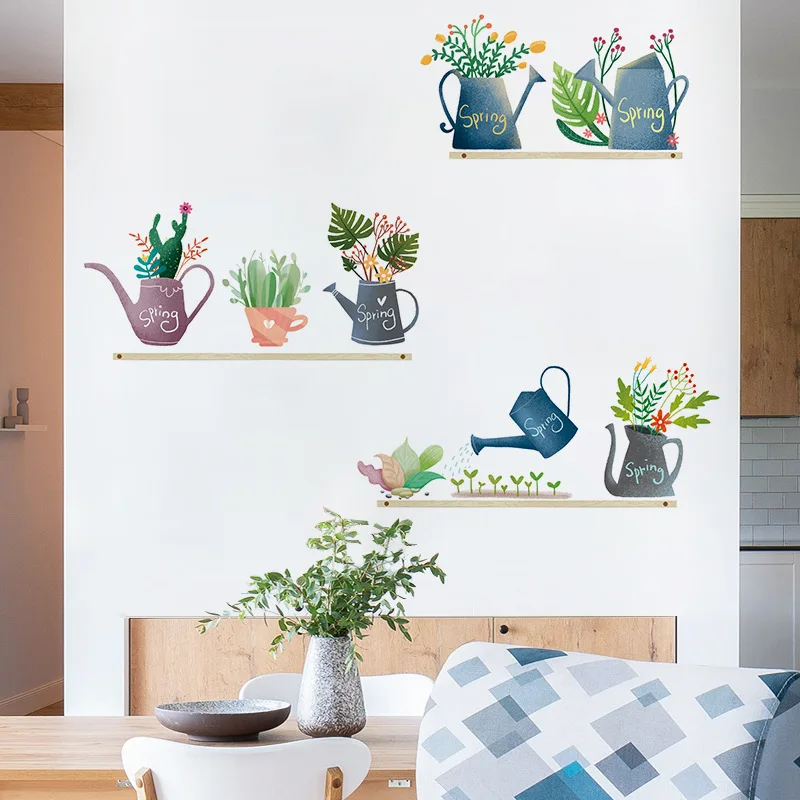 

Creative Plant watering pot Wall Sticker home wall decoration living room kitchen decor self-adhesive wallpaper flowers stickers