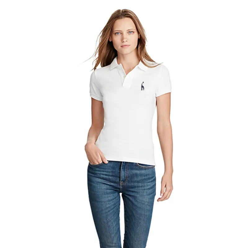 Лето Хлопок Рубашка Поло Женщины Slim Fit Поло Случайные Женщины Поло Жираф Женские Рубашки футболка поло женская
