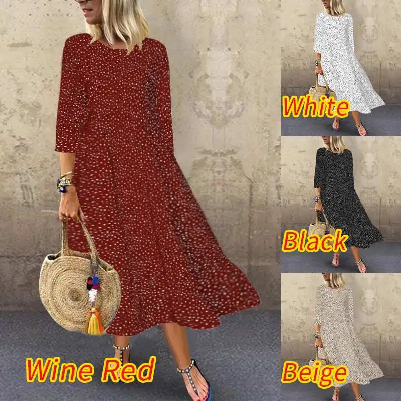 ZANZEA богемное платье, женское платье в горошек, с принтом, Vestidos, для девушек, для праздника, вечеринки, вечернее, длинное, макси платье, повседневное Свободное платье, Femme