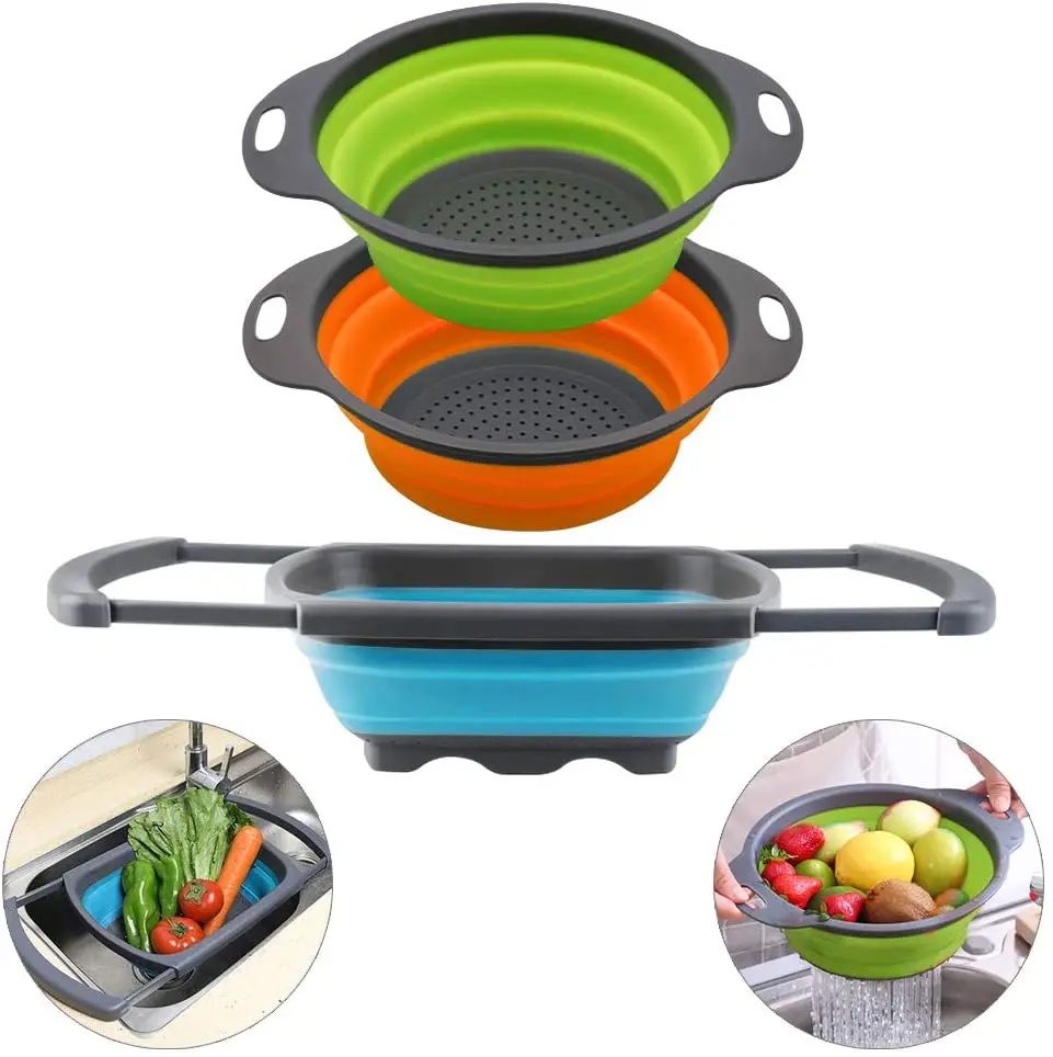 

Набор круглая Складная сливная корзина с фильтром для фруктов Креативные кухонные инструменты Выдвижная складная посуда для мытья овощей