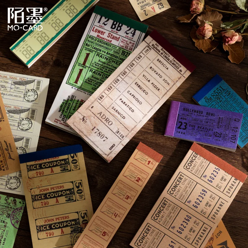 40 Pcs Retro Ticket Bill Series Material Paper Junk Journal Planner Scrapbooking Vintage Decorative Diy Craft Background Paper
