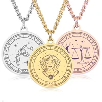 stainless steel star zodiac sign neckless 12 constellation pendant necklace women gold chain necklace women jewelry