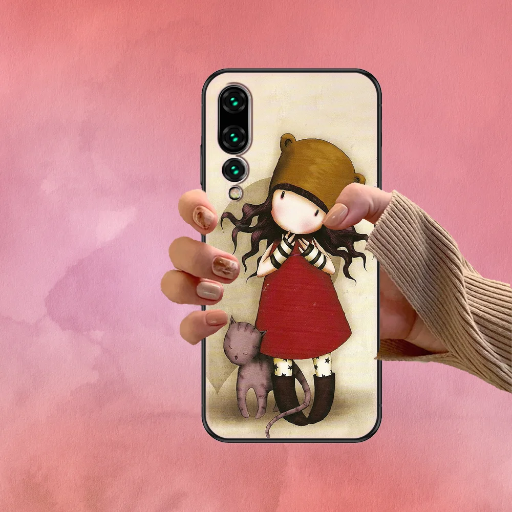 

Santoroes cartoon Gorjuss girl Phone case For Huawei P Mate P10 P20 P30 P40 10 20 Smart Z Pro Lite 2019 black fashion coque