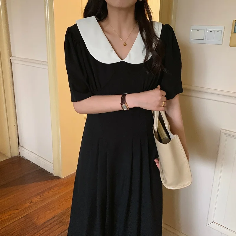 

New 2021 Women Summer Dresses High Waist Lace Up Minimalist Korean Style Elegant Vintage Wild Lady Long Dress E767