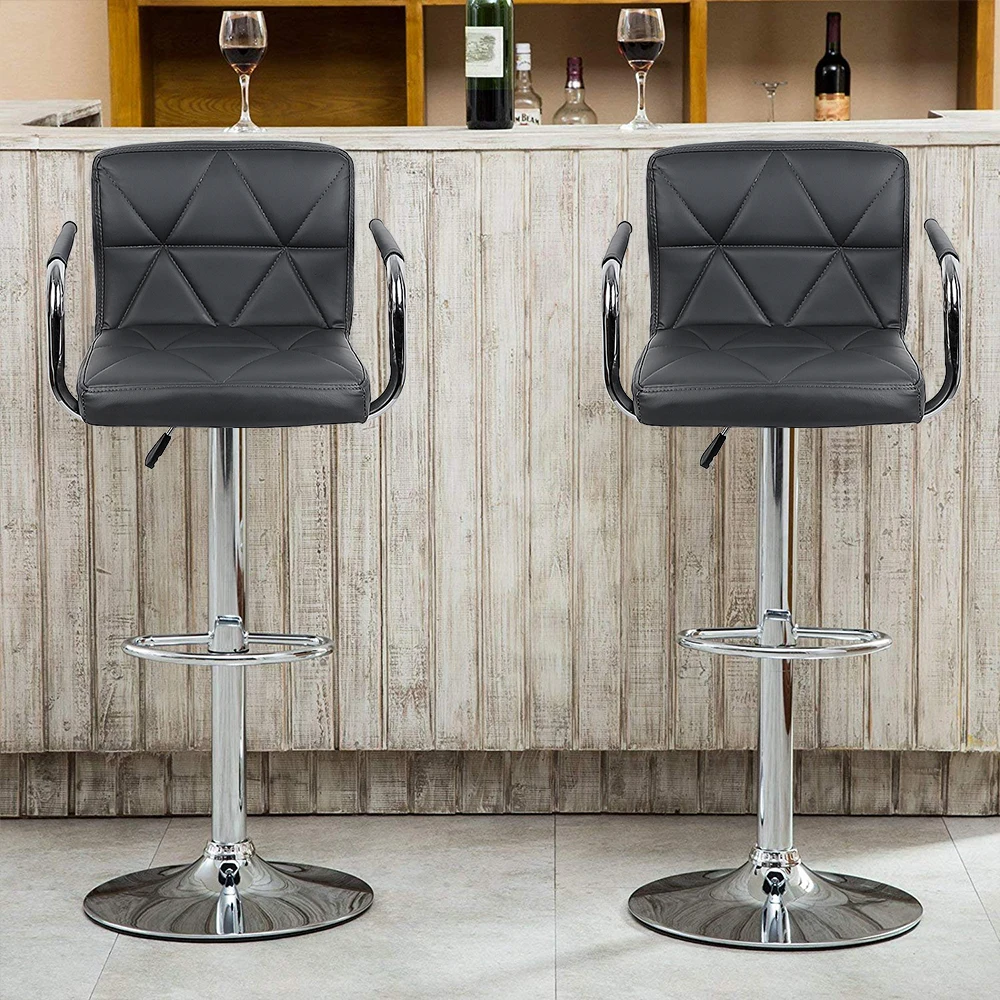 

2Pcs/set Modern Adjustable Leather Stools with Armrests Twill Back Bar Chair Lift Rotating Backrest Chair Home Bar Furniture HWC