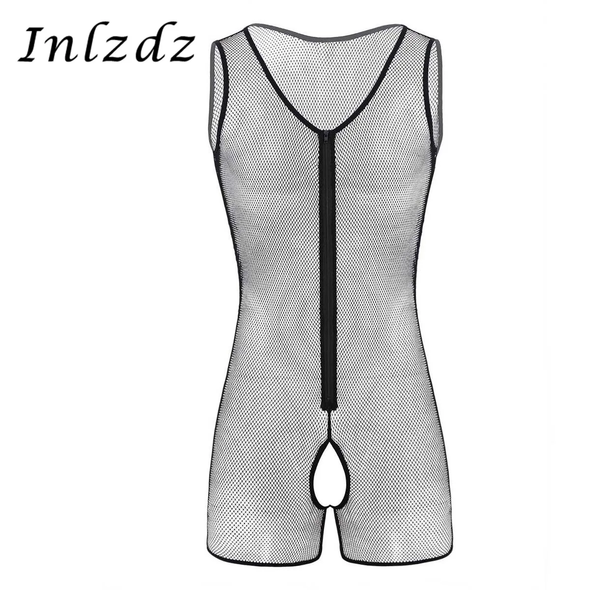 Мужская прозрачная в крупную сетку нижнее белье секс боди с u образным вырезом и