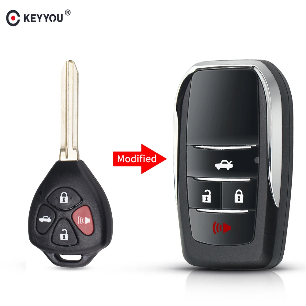 

KEYYOU 10pcs 4 Buttons Modified Flip Remote Car Key Shell Fob Uncut Case For Toyota Camry Avalon Corolla Matrix TOY43 Blade