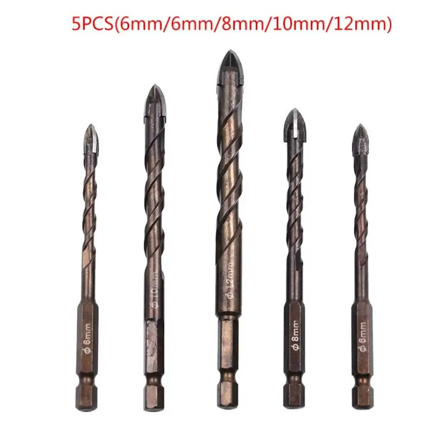 

Hexagonal shank cross glass drill ceramic tile hole drill bit roasted yellow spiral ceramic wall drill hole king drill