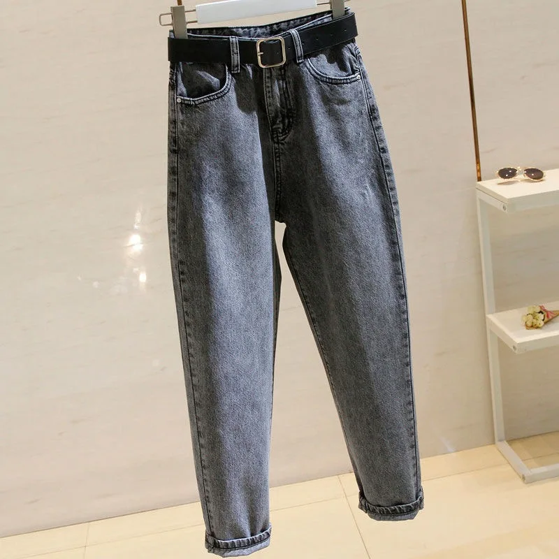 

Jeans Women's New Korean Fashion Loose Cropped Trousers Slim High Waist Retro Street 2020 Mom Zipper Pocket Women Pants