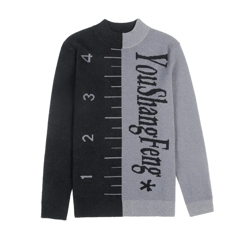 

Autumn Sweater 2021 Men Contrast Color Letter Turtleneck Sweater Pullover Homme Long Sleeve Casual Knitwear Tops Ropa De Hombre