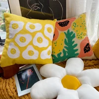 2022 ins cartoon fruit embroidered cushion cover decorative pillow case chic simple lemon cat cotton sofa chair coussin