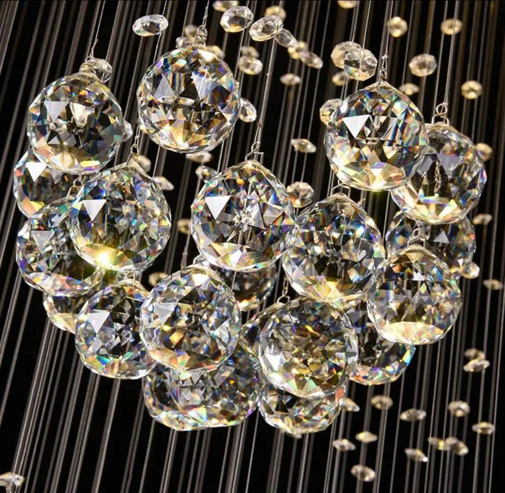 

12-Light Modern Raindrop Crystal Chandeliers Living Room Spiral Staircase Lighting Crystal Balls Large High Ceiling Light Fixtur