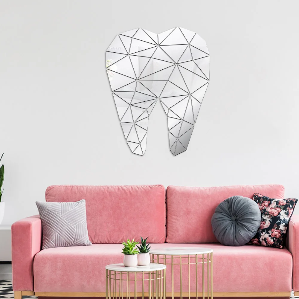 Зеркальные настенные акриловые стикеры в форме зуба стоматологическая клиника