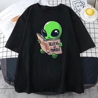 green alien prints believe in yourself women tops harajuku oversized streetwear anime loose tshirts fashion casual new t shirts