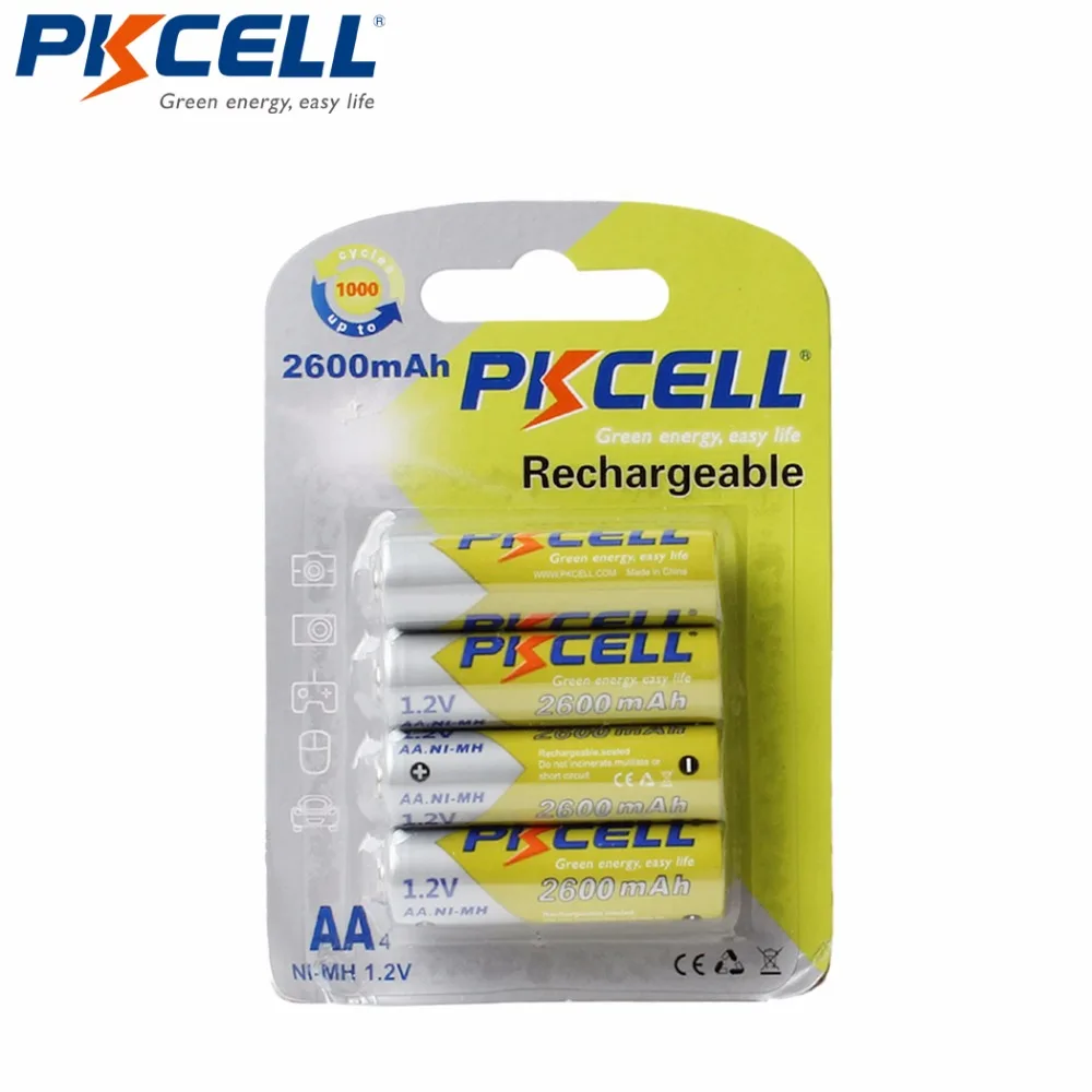 

4Pcs/card PKCELL AA Batteries 1.2V NI-MH 2600mAh 2A NIMH 1.2 Volt AA Rechargeable Battery Baterias Bateria Batteries