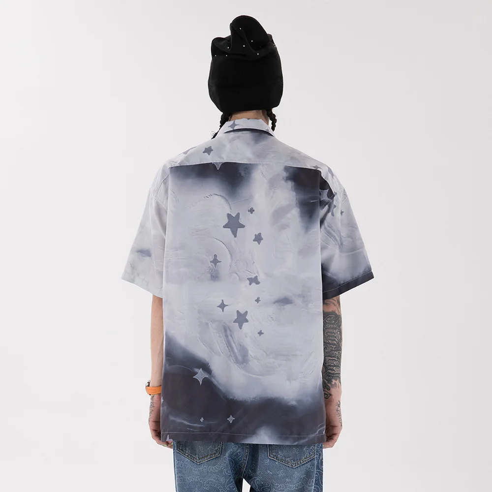 

UNCLEDONJM Star print oversized button up shirt mens fashion clothing trends korean clothes harajuku shirt vintage shirt ME-LY01