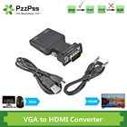 PzzPss 1080P720P VGA в HDMI-совместимый конвертер, Кабель-адаптер, аудиовход для монитора HDTV, проектора, ПК, ноутбука