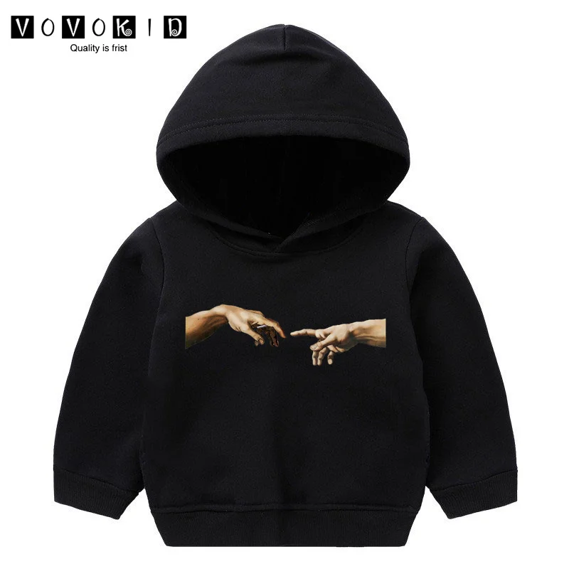 

Van Gogh Black Hoodies Spring Winter Girl Baby Hooded Sweatshirts Casual Quality Children Clothing Tops