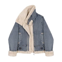 2022 women denim coat autumn and winter casual loose thicken loose denim jackets warm long padded cotton parkas jacket female