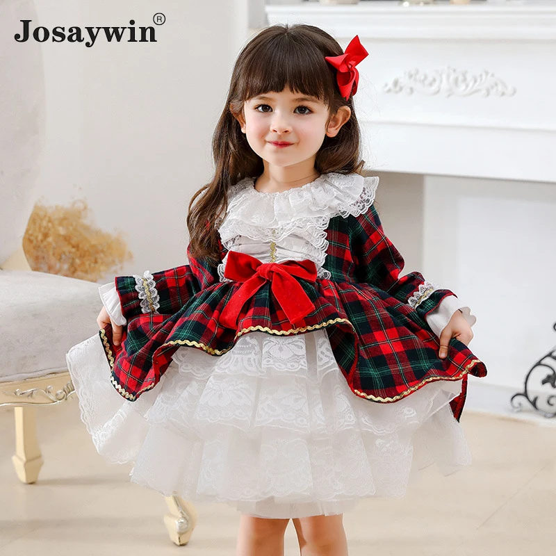 New Lolita Girl Dress for Girls Baby Toddler Party Birthday Wedding Dress Girl Teenagers Ball Gown Lace Plaid Princess Vestidos