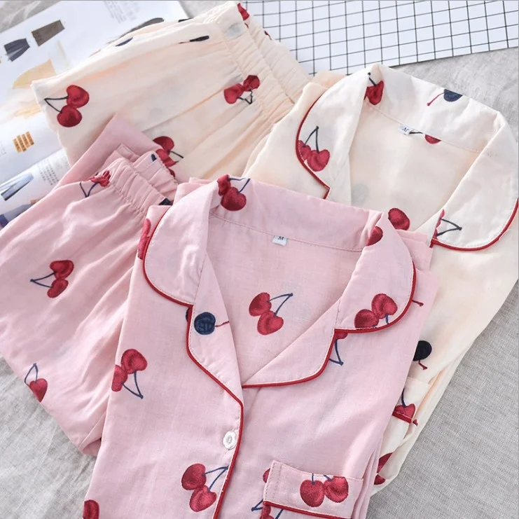 

New Spring and Summer Women's Long-sleeved Pants Cotton Printed Comfortable Pajamas Suit Female