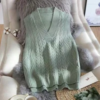 2021 sweater vest women solid short jumpers loose korean style sleeveless jumpers knitted v neck all match female waist coats