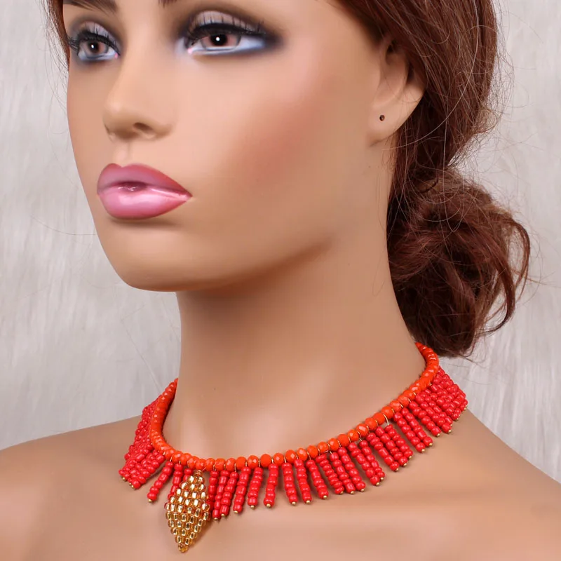 

Dudo Indian Jewelry Set Red and Gold Handmade Craft African Women Party Necklace Set 2020 Crystal Jewellery Set Choker Leave