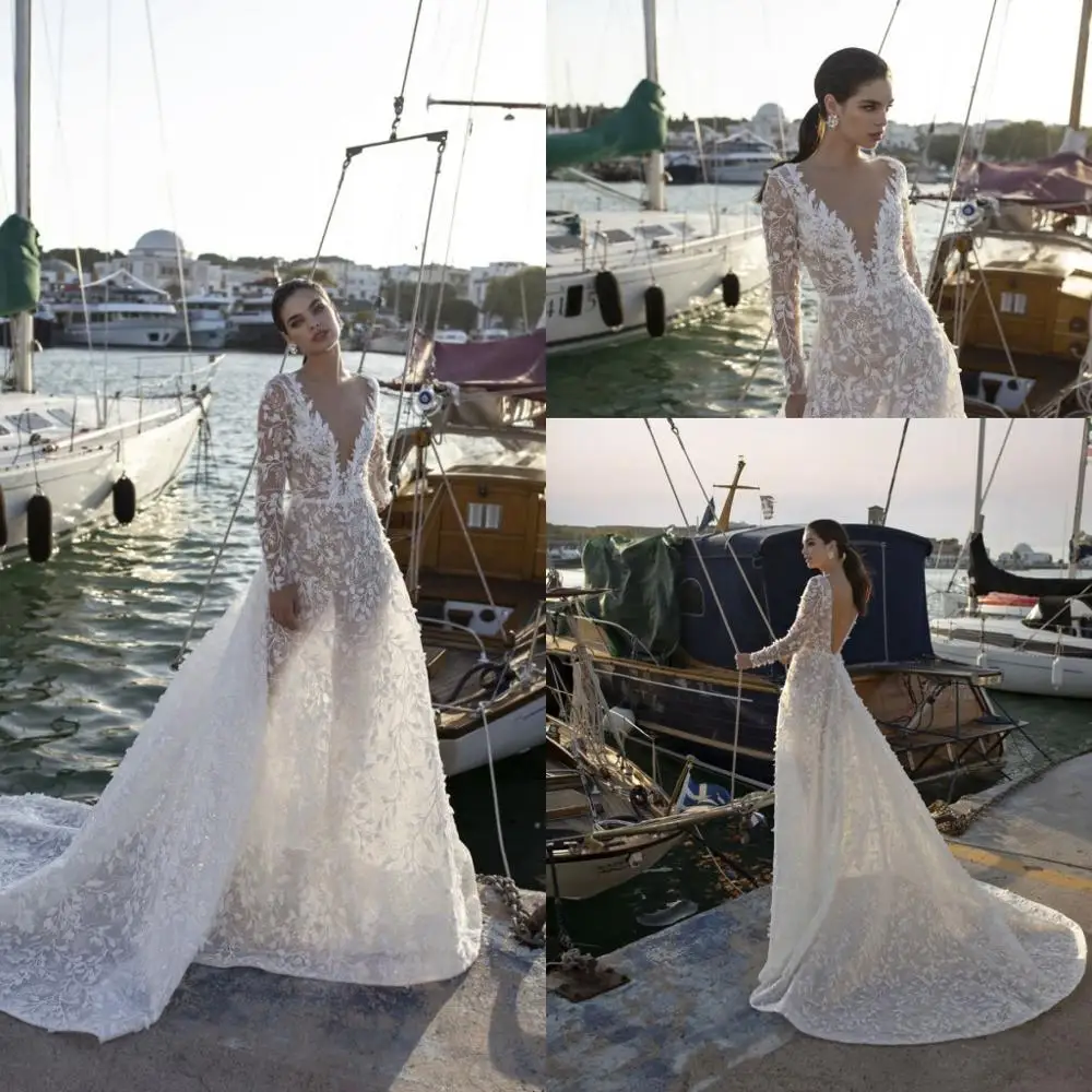 Женское свадебное платье It's yiiya белое кружевное с глубоким V образным вырезом и