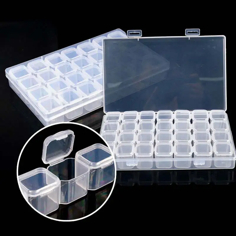 

Monja 28 Slots Nail Art False Tips Rhinestone Jewelry Beads Clear Empty Storage Box Case