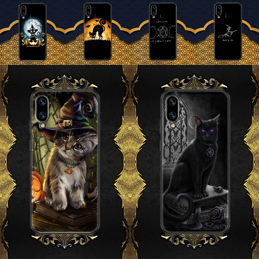 Чехол Magic Witch Cat Хэллоуин для телефона Huawei Honor 6 7 8 9 10 10i 20 A C X Lite Pro Play Черный