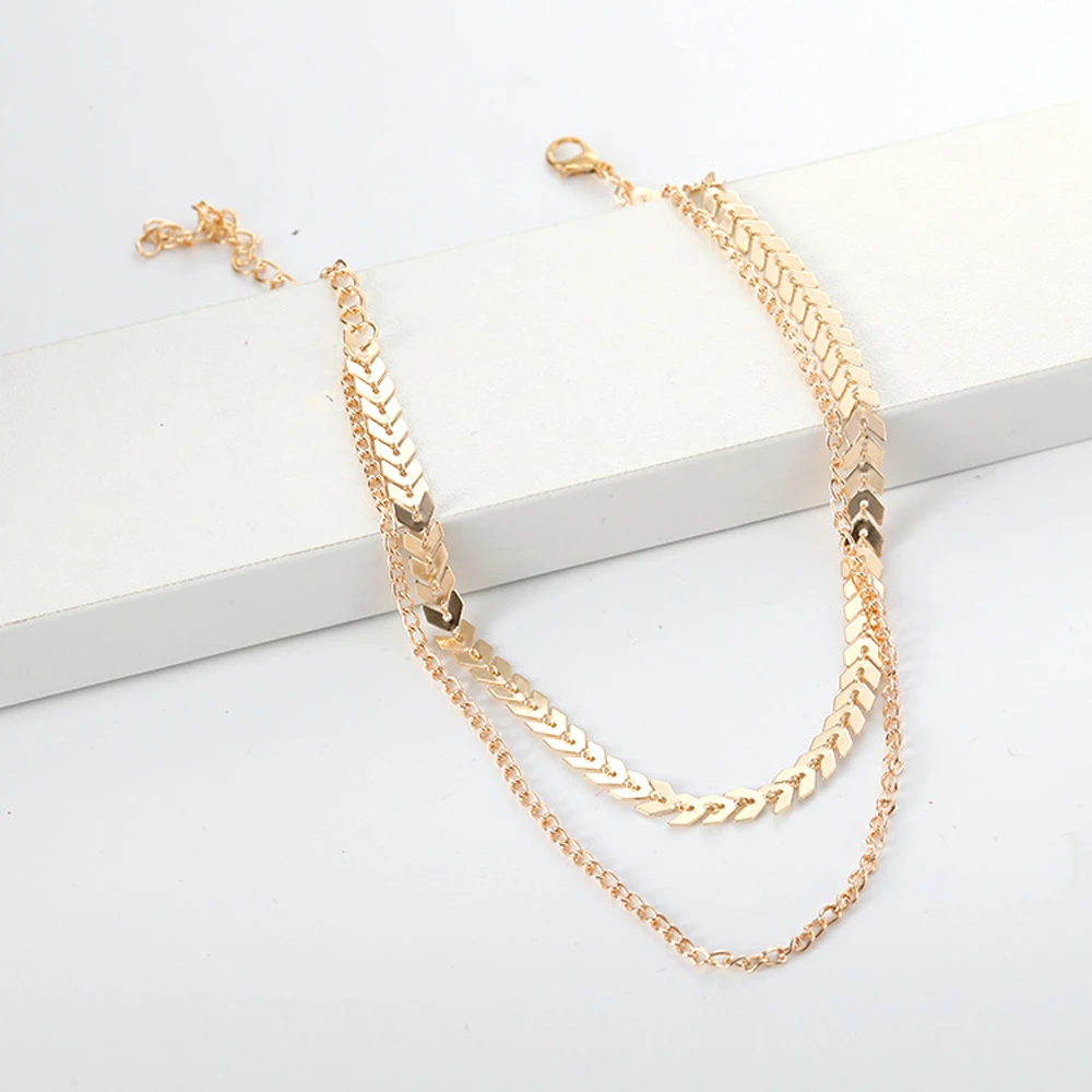 

Sun- 99 2020 New Fashion Chain Choker Two Layers Necklaces Fishbone Airplane Shape Gold Color Necklace Flat Chain jewelry