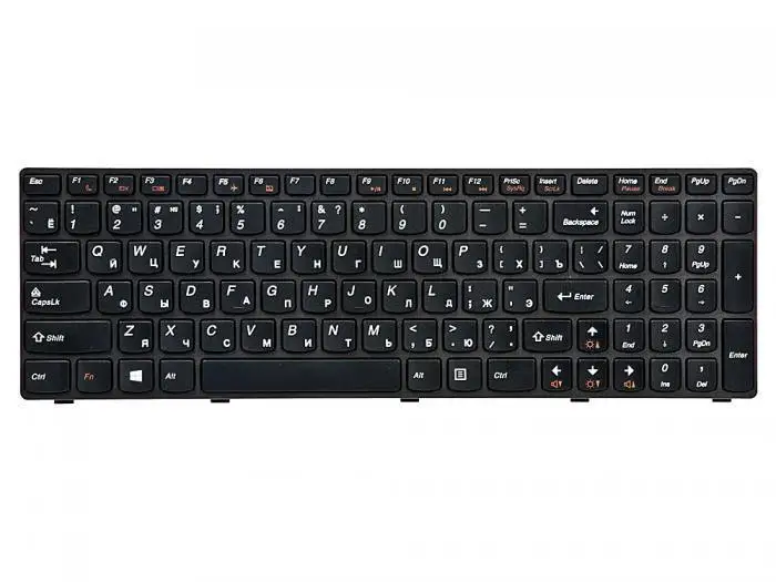 Клавиатура для ноутбука Lenovo IdeaPad G580 G585 черная с серой рамкой гор. Enter | Компьютеры и