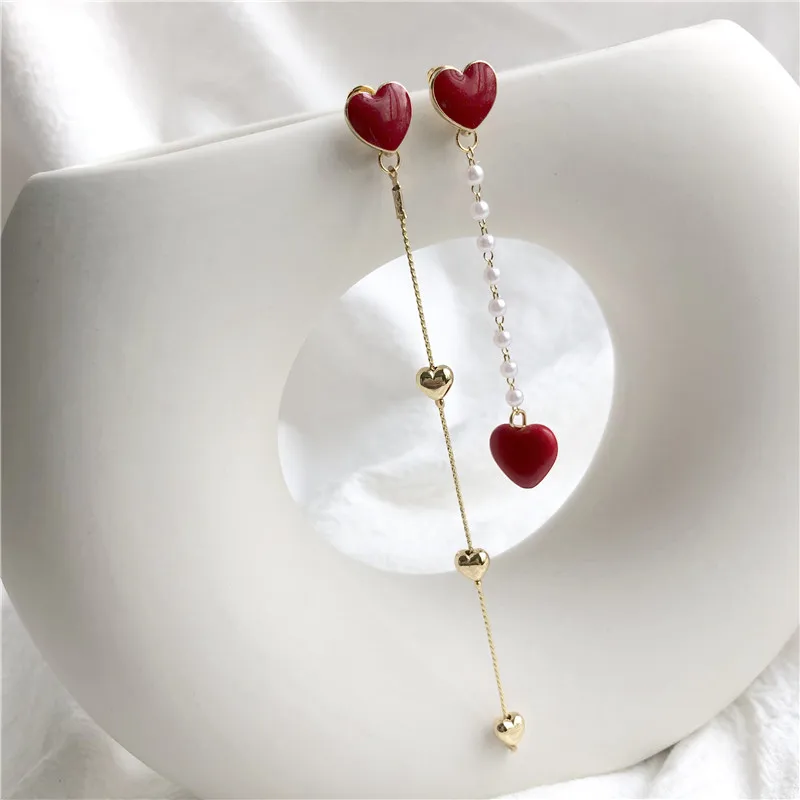 2020 новые южнокорейские темпераментные Асимметричные Длинные красные жемчужные