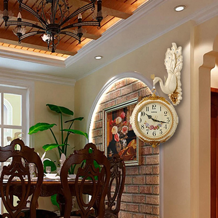 3d Роскошные большие настенные часы Павлин металлические домашний декор