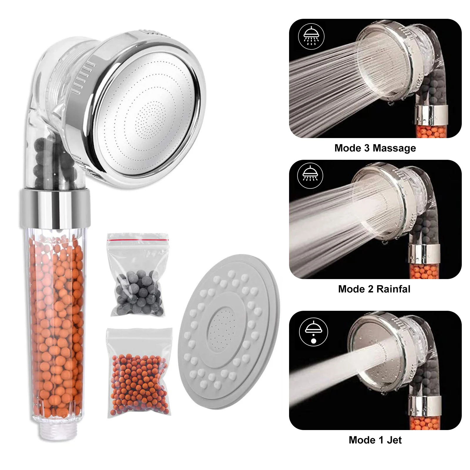 

Hand Shower Head Adjustable Water Saving Showerhead with 3 Speed Modes Shower Head Combo with Hose Bathroom High Pressure Shower