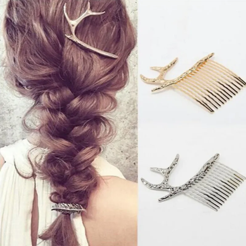 

1PC Women Beautiful Hot Sale Half Moon Antler Silver Gold Bangs Hair Comb Headwear Accessories