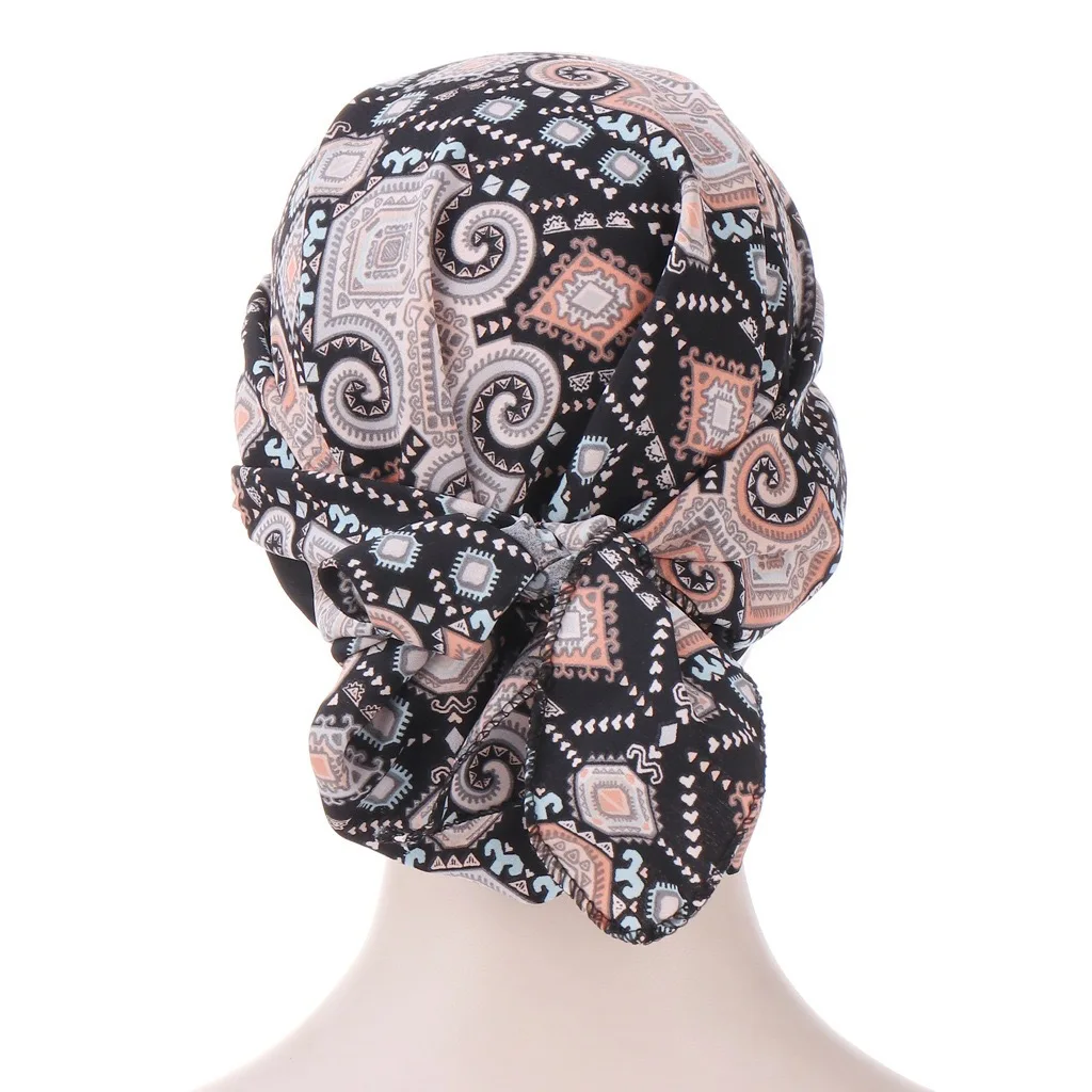 New Bright Silk Forehead Floral Fashion Cross Head Cap Chiffon Chemotherapy Hat Hot Sale Cotton Hijab Turban hijab Bonnet Islam |
