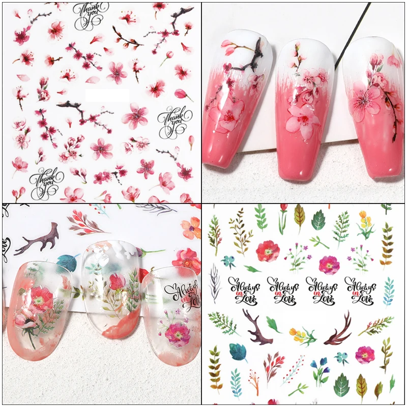 

1 PCS Nail Sticker Peach Blossom Plum Red Rose Dried Flower Painting Series Slider for Nail DIY Design Press on Nails for Salon