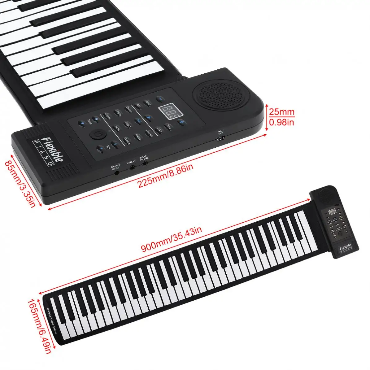 KONIX PU61S Flexible Digital Display 61Keys Roll Up Piano 128Tones Children Toys Electronic Organ MIDI Keyboard Built-in Speaker enlarge