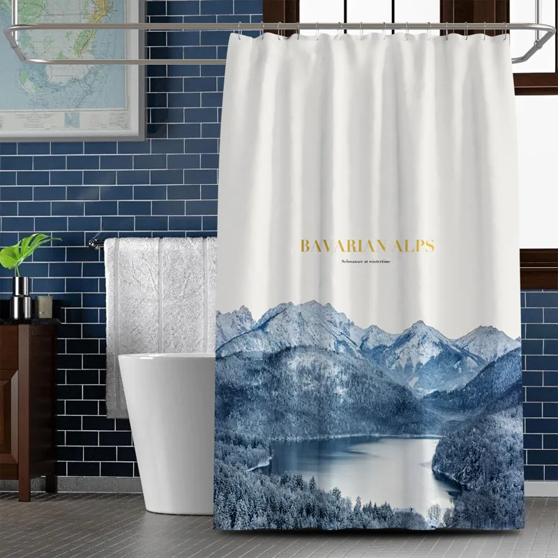 

Polyester Landscape Painting Door Curtain Thickened Partition Curtain Anti-mildew Bathroom Ink Style Shower Room