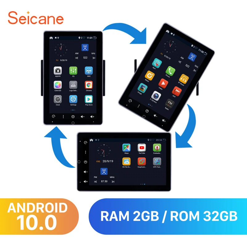 Seicane Android 10 0 ОЗУ 2 Гб ПЗУ 32 ГБ 9 дюймов универсальное быстрое HD 180 ° поворотный экран