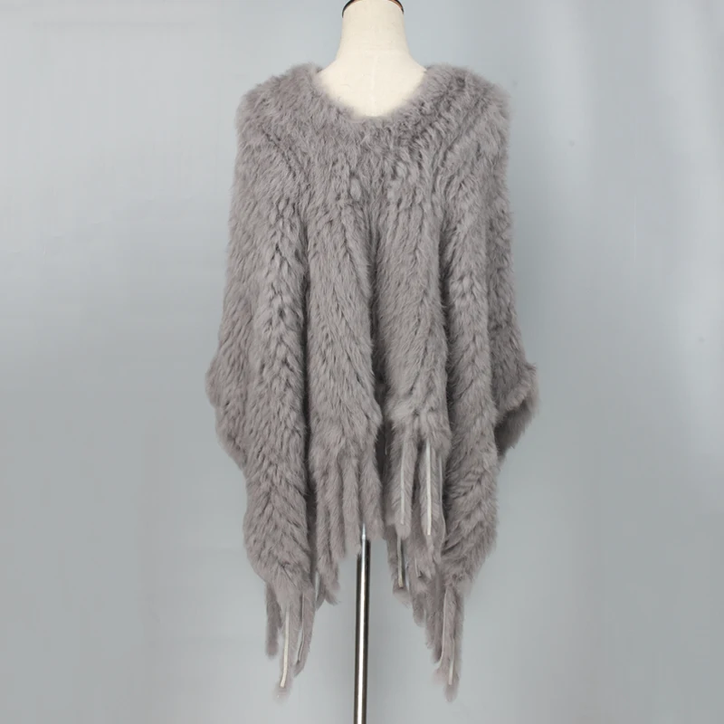 Новинка искусственное пончо с кисточками из кроличьего меха вязаное пальто шарф