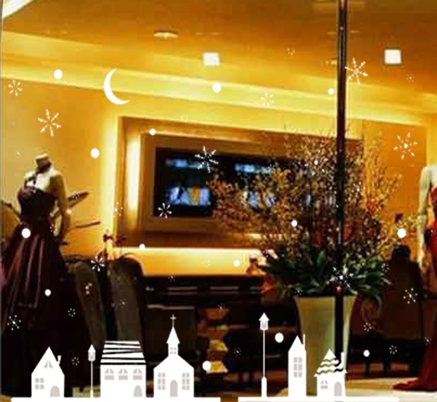 Снег Ночь Деревня Электростатическая Наклейка Окно Стекло Рождественские