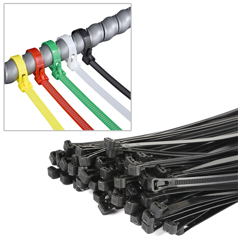 

100pcs 200mm Nylon Releasable Cable Ties Colored Plastics self-locking Reusable Loop Wrap Zip Ties Bundle Ties